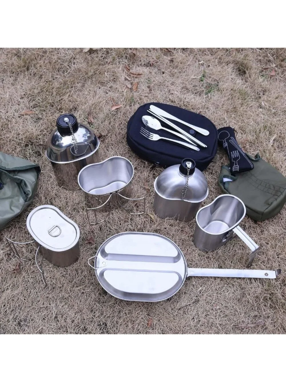 Stainless Steel Military Mess Kit Plate Set for Camping, Hiking, BBQ & Picnic